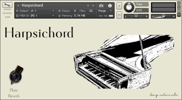 Harpsichord by Strange Creations Audio main GUI