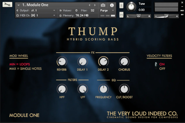 THUMP Hybrid Scoring Bass main GUI by The Very Loud Indeed Company