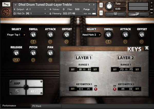 Dhol Drum by Soundiron layering GUI