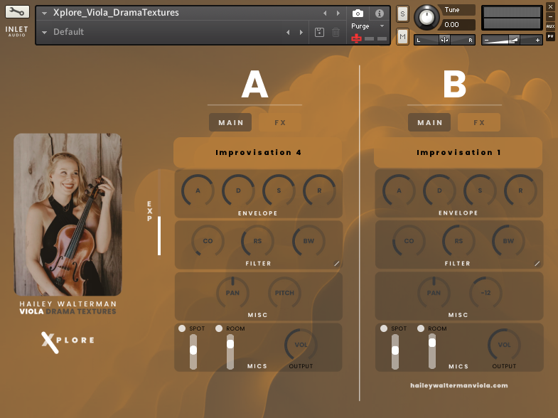 Viola Drama Textures by Inlet Audio main GUI