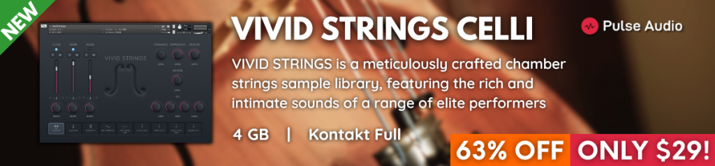 New Vivid Strings Celli by Pulse Audio homepage banner