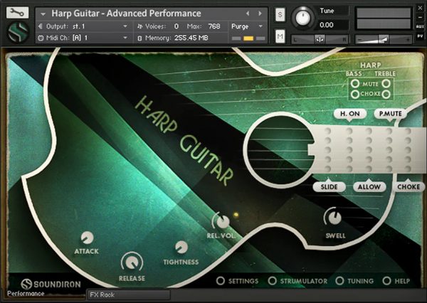 Brad Hoyt's harp Guitar performance GUI