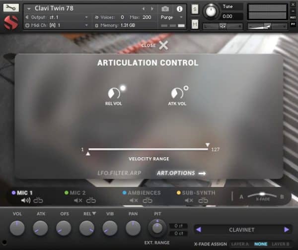 Clavi Twin 78 articulation GUI