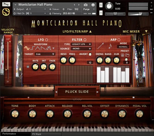 Montclarion Hall Grand Piano lfo filter arp GUI