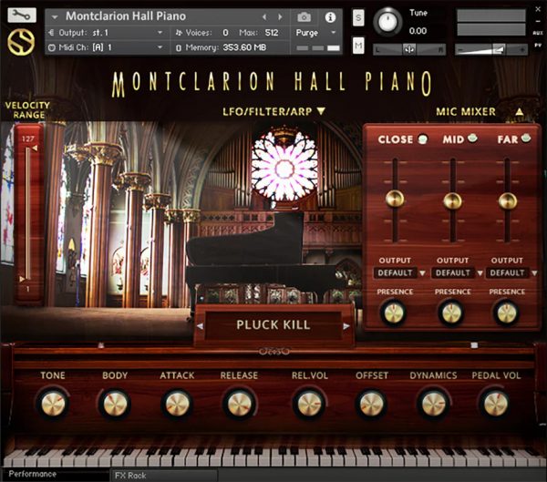 Montclarion Hall Grand Piano mic mixer GUI