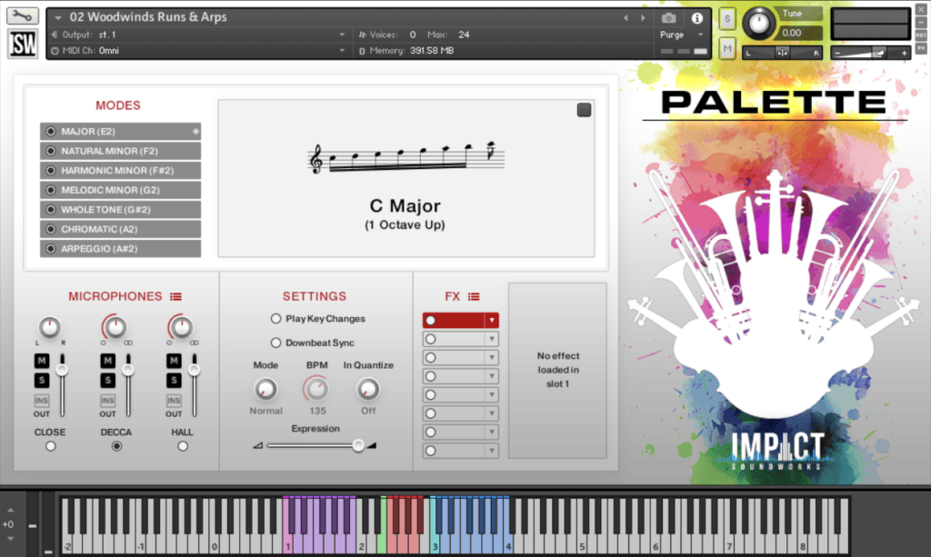 Palette Orchestra Complete runs and arps GUI