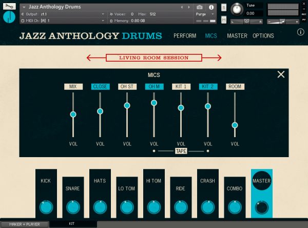 Jazz Anthology Drums mics GUI