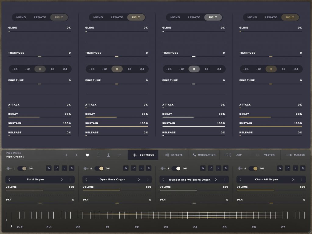 Pipe Organ controls GUI