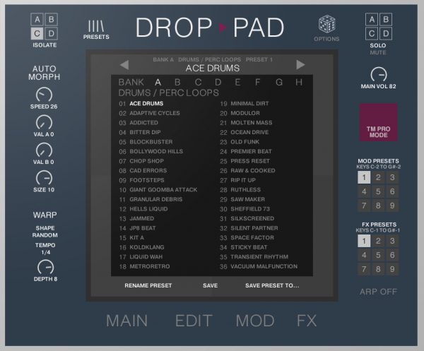 Drop Pad 3 preset browser