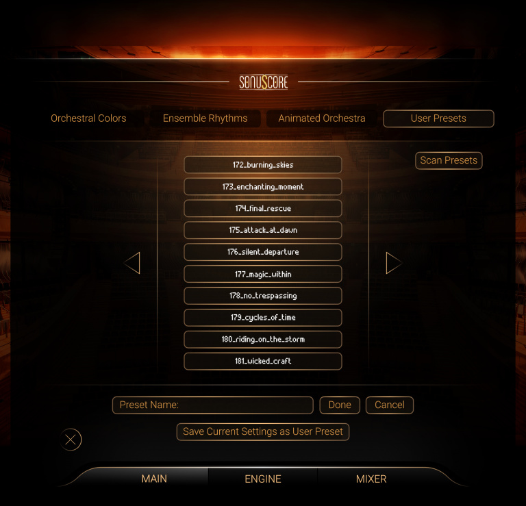 The Orchestra presets GUI